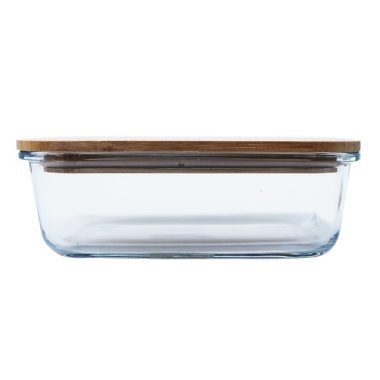Rect Glass Lunch Box W/Wdn Lid 1L