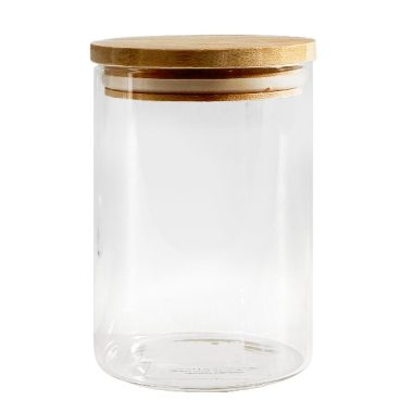 Cylinder Jar W/Wooden Lid 13X8.5 cm (510 ml)